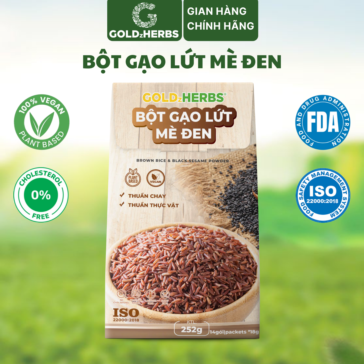 Bột gạo lứt mè đen GoldzHerbs – 14 gói/ 500g
