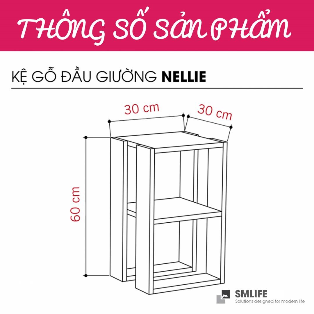 Tủ gỗ đầu giường hiện đại SMLIFE Nellie  | Gỗ MDF dày 17mm chống ẩm | D30xR30xC60cm