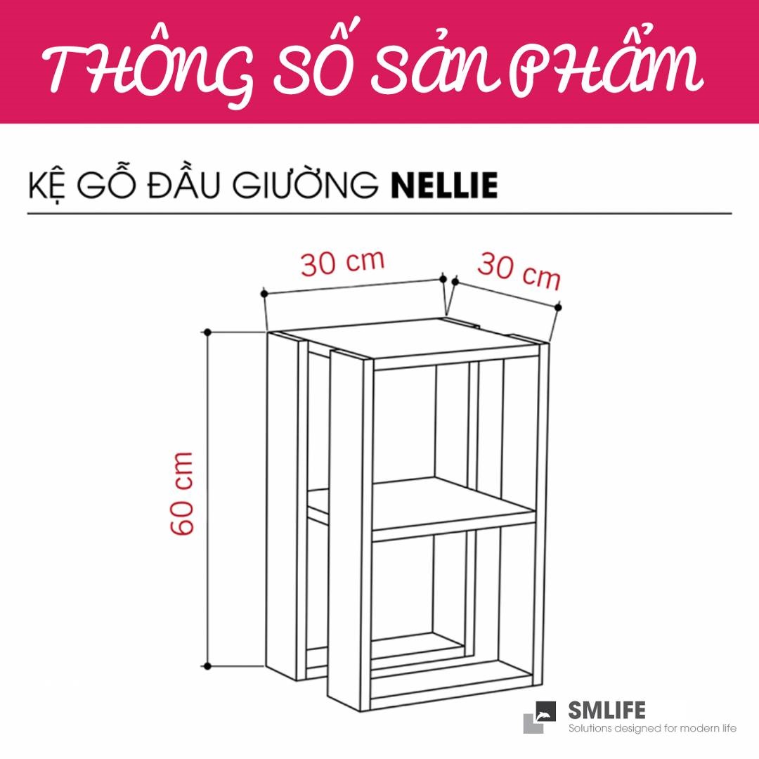 Tủ gỗ đầu giường hiện đại SMLIFE Nellie  | Gỗ MDF dày 17mm chống ẩm | D30xR30xC60cm - Màu