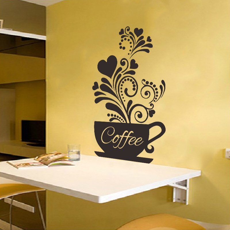 Decal dán tường coffe size lớn hoa văn độc đáo