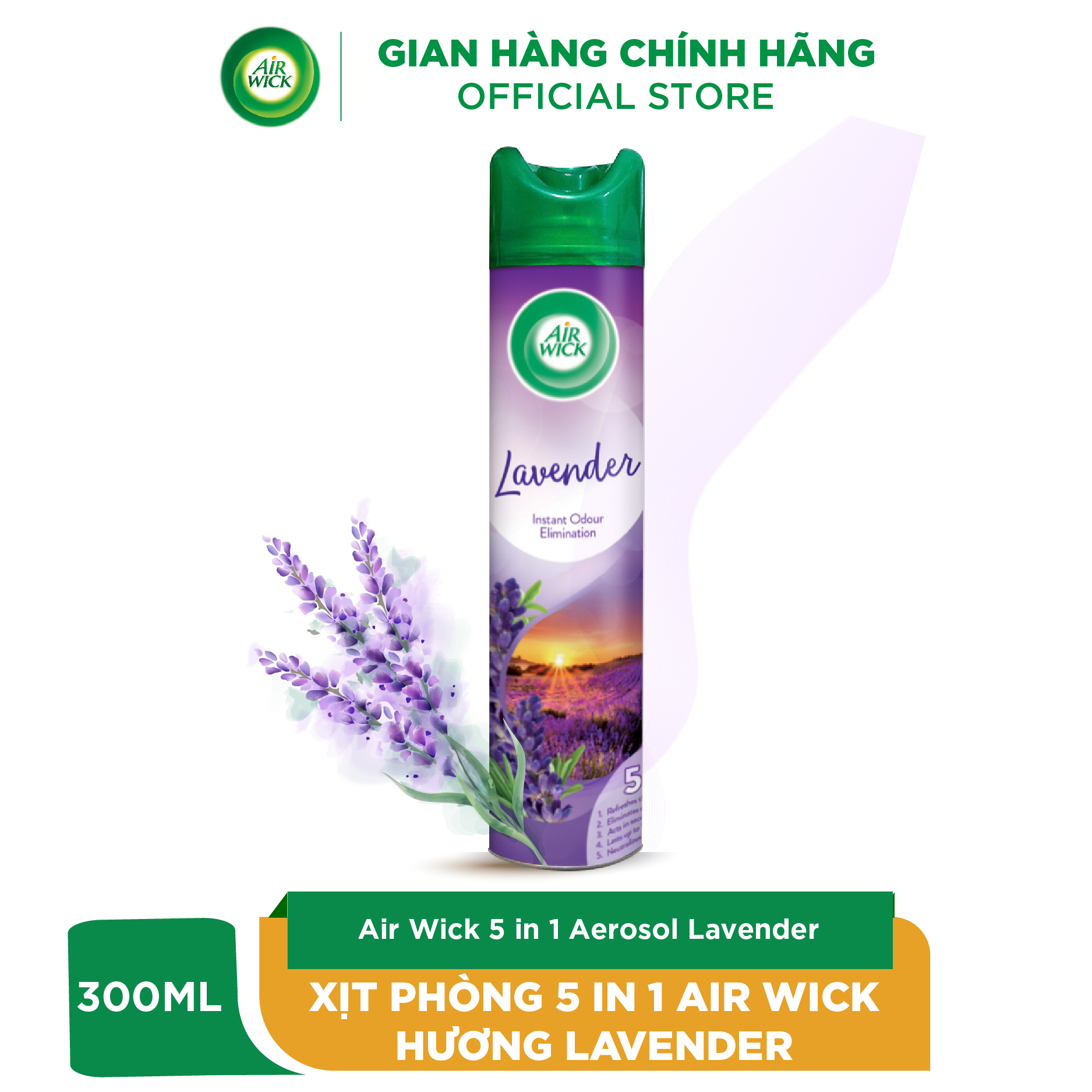 Chai xịt thơm phòng hương Lavender AIRWICK hương thơm dịu nhẹ, vòi xịt thông minh giúp tỏa hương dễ dàng 300ml