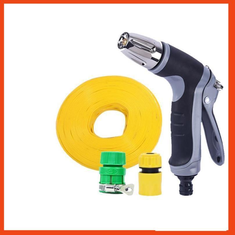 Bộ dây vòi xịt nước rửa xe, tưới cây tăng áp 3 lần cút nhựa nối nhựa vàng loại 20m 206817