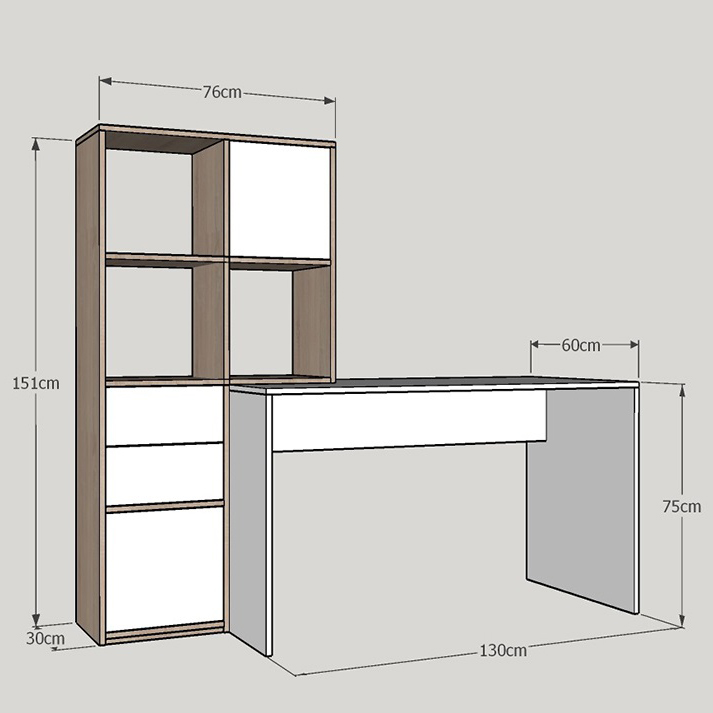 Bộ Bàn Làm Việc Kết Hợp Tủ Sách Hiện Đại SIB Decor , Bàn Có Khả Năng Cơ Động 90 Độ BLV33