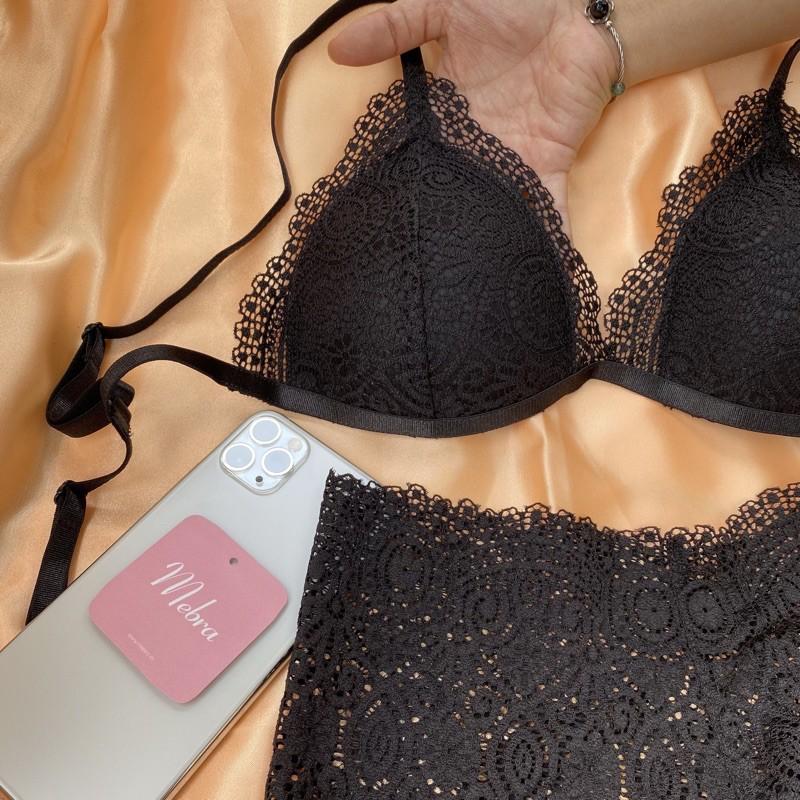 Áo lót nữ bralette không gọng mút vừa ren hoa màu đen thiết kế sexy gợi cảm thương hiệu Mebra _ MA018