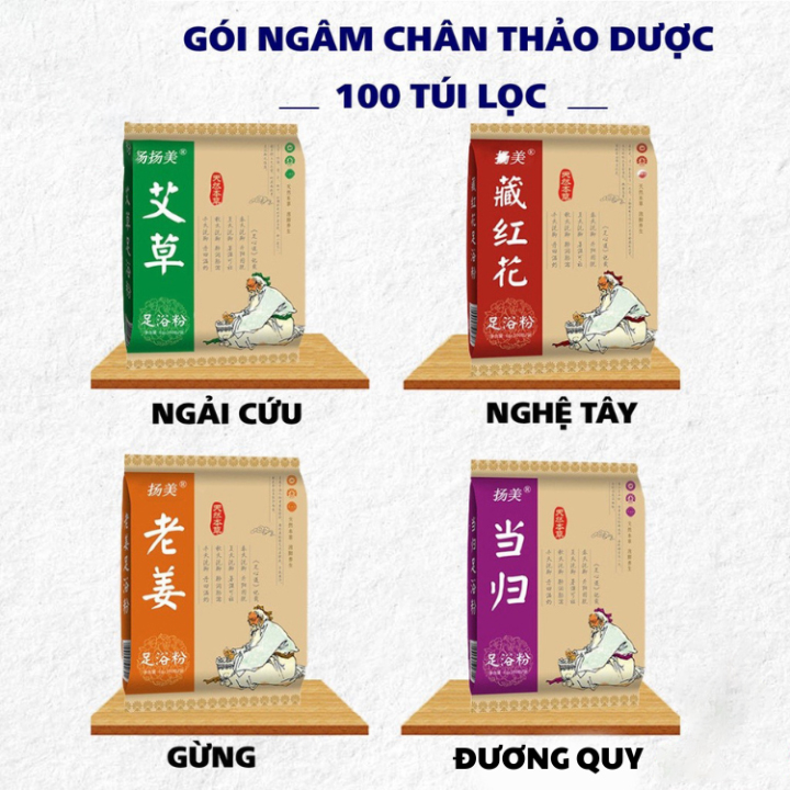 Túi 100 Gói Ngâm Chân Thảo Dược Gừng, Đương Quy, Nghệ Tay, Ngải Cứu Giúp Lưu Thông Máu, Giảm Đau Mỏi Còn Rất Nhiều Tác Dụng Tốt Cho Sức Khoẻ