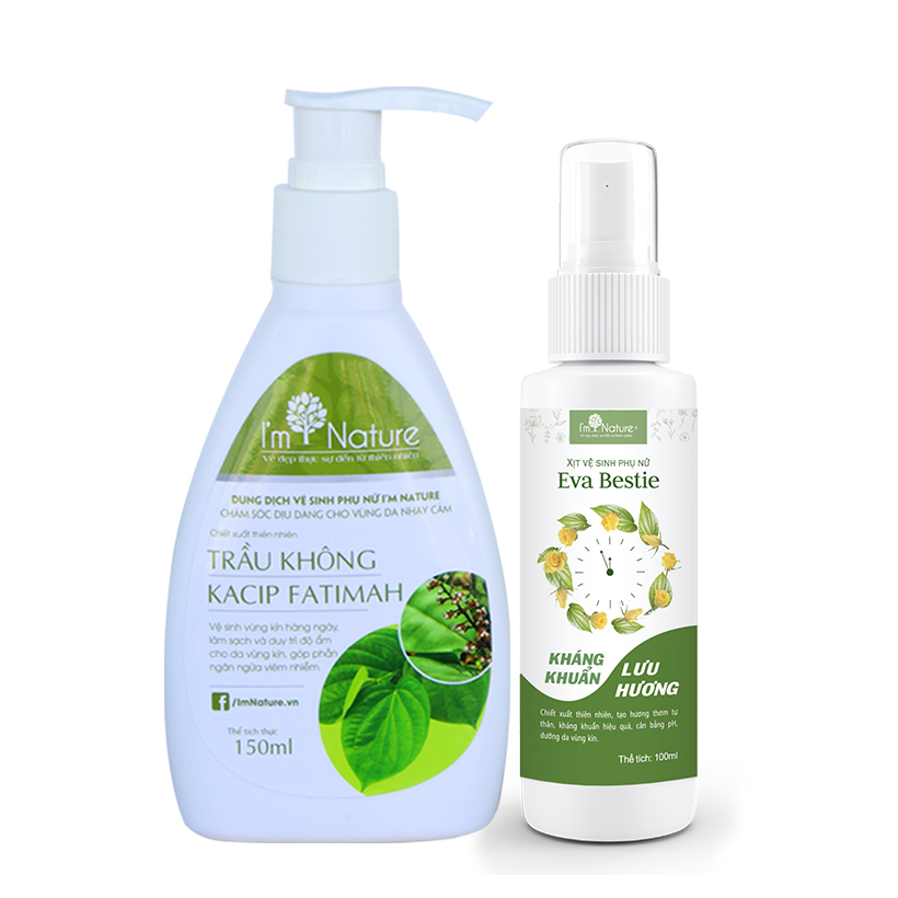 Combo Dung Dịch Vệ Sinh Trầu Không I'm Nature 150ml &amp; Xịt Khử Mùi Vùng Kín Eva Bestie 100ml