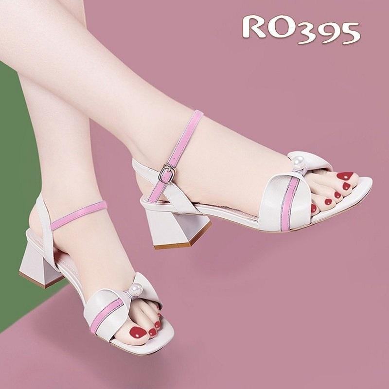 Giày sandal nữ cao gót 4 phân hàng hiệu rosata đẹp hai màu xanh hồng ro395