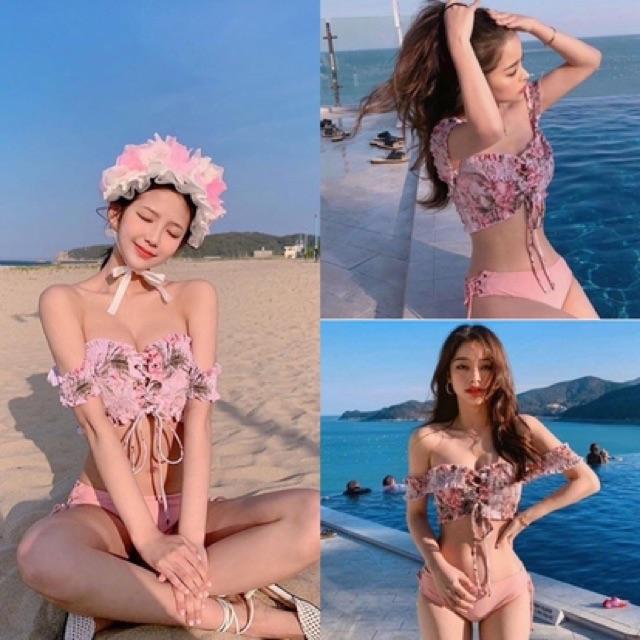 Bikini/ Đồ bơi 2 mảnh hồng baby sexy kèm feedback khách mặc