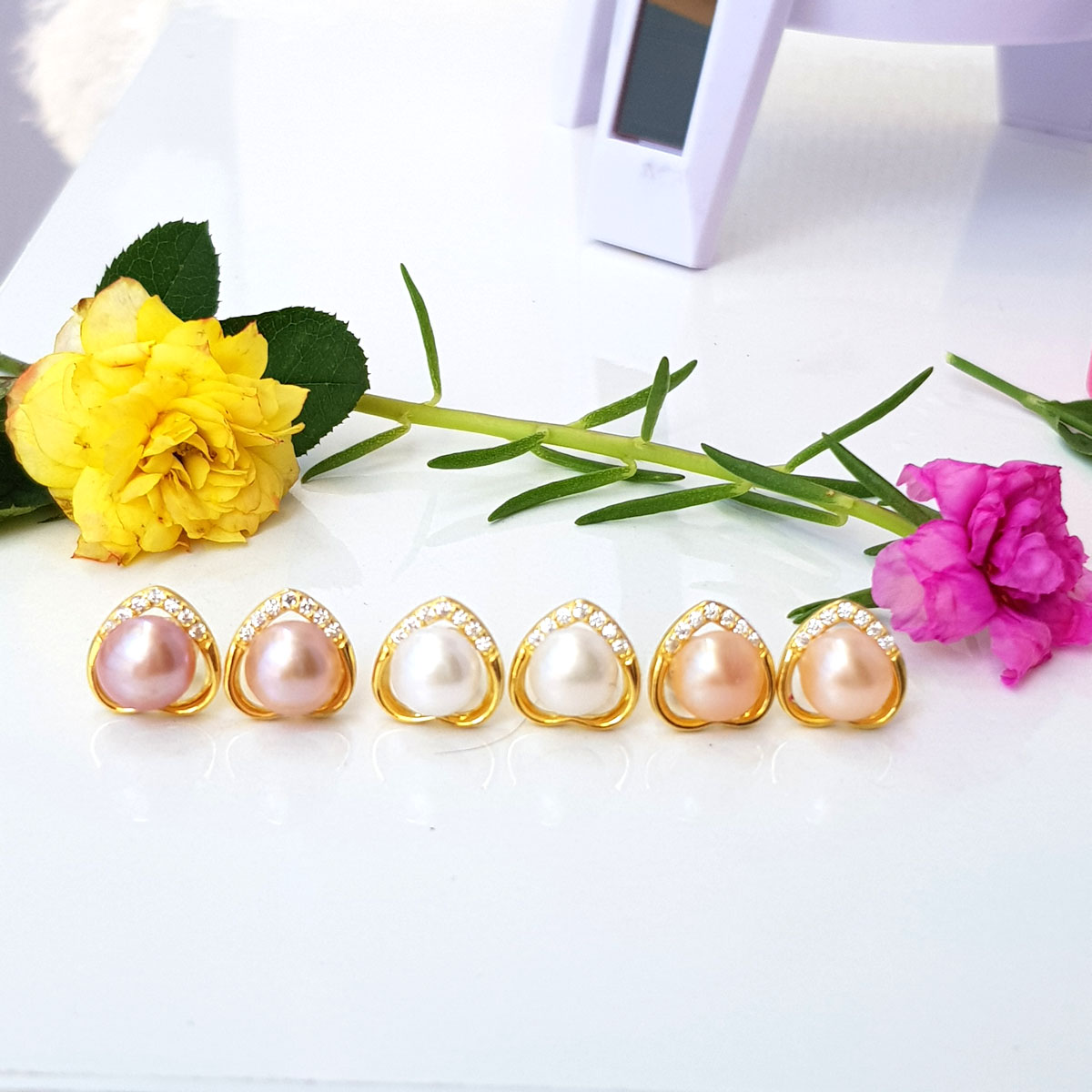Bông Khuyên Tai Ngọc Trai - Kiểu Nụ - Mở Cửa Trái Tim - Sang Trọng - Trang Sức Cô Tấm - DANKO PEAL - COTAM0406 -Bạc S925 Nạm Zircon