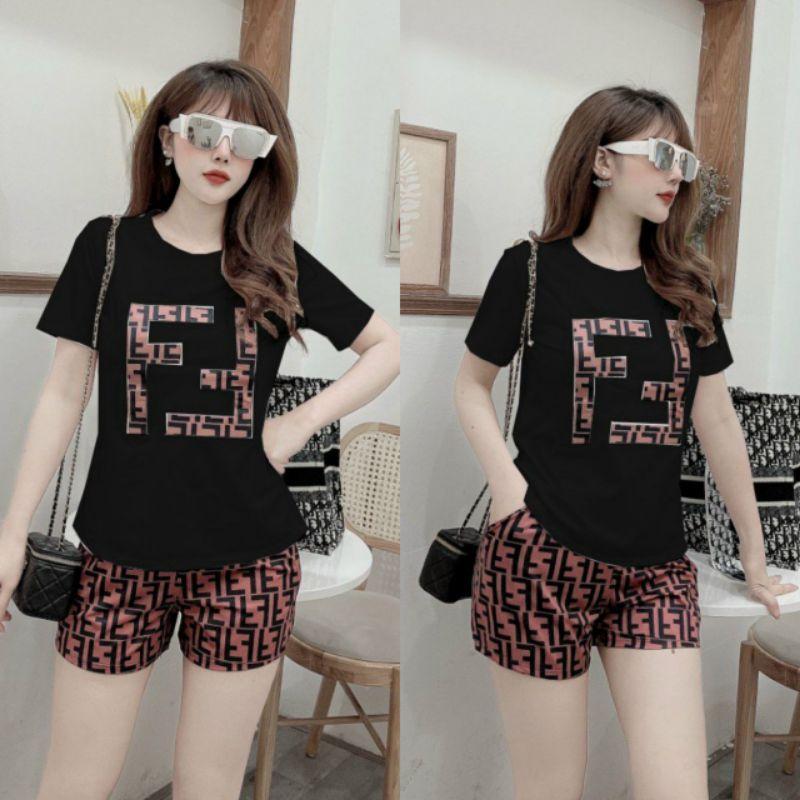 Bộ đùi nữ thêu chữ FF đồ bộ mặc ở nhà, đồ bộ dạo phố siêu xinh