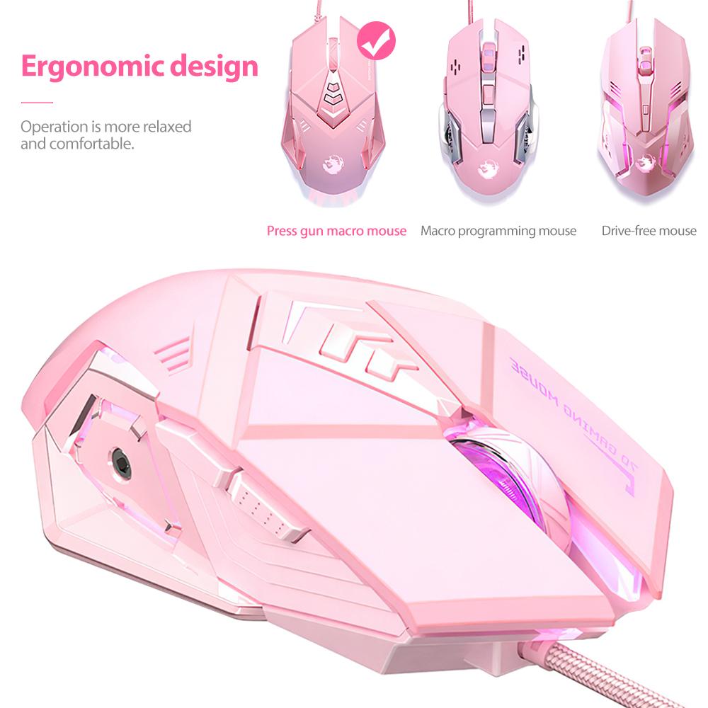 Chuột Có Dây Chơi Game Hay Cơ Học 4800 DPI USB Công Thái Học Chuột Tắt Tiếng Chuột Có Đèn Dành Cho Máy Tính Laptop Chơi Game Văn Phòng hồng Vĩ Mô