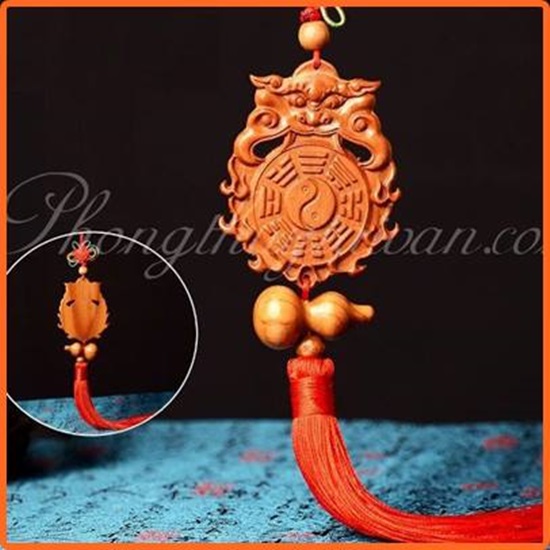 Gương Bát quái Gỗ đào Hổ phù tặng kèm bột ngũ vị ,văn khấn - thờ cúng.