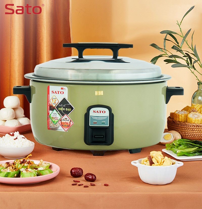 Nồi cơm điện công nghiệp SATO 120C011/Q12 (V) 12 Lít (Quà tặng: 1 Ấm siêu tốc SATO 1.8L) - Miễn phí vận chuyển toàn quốc - Hàng Chính Hãng