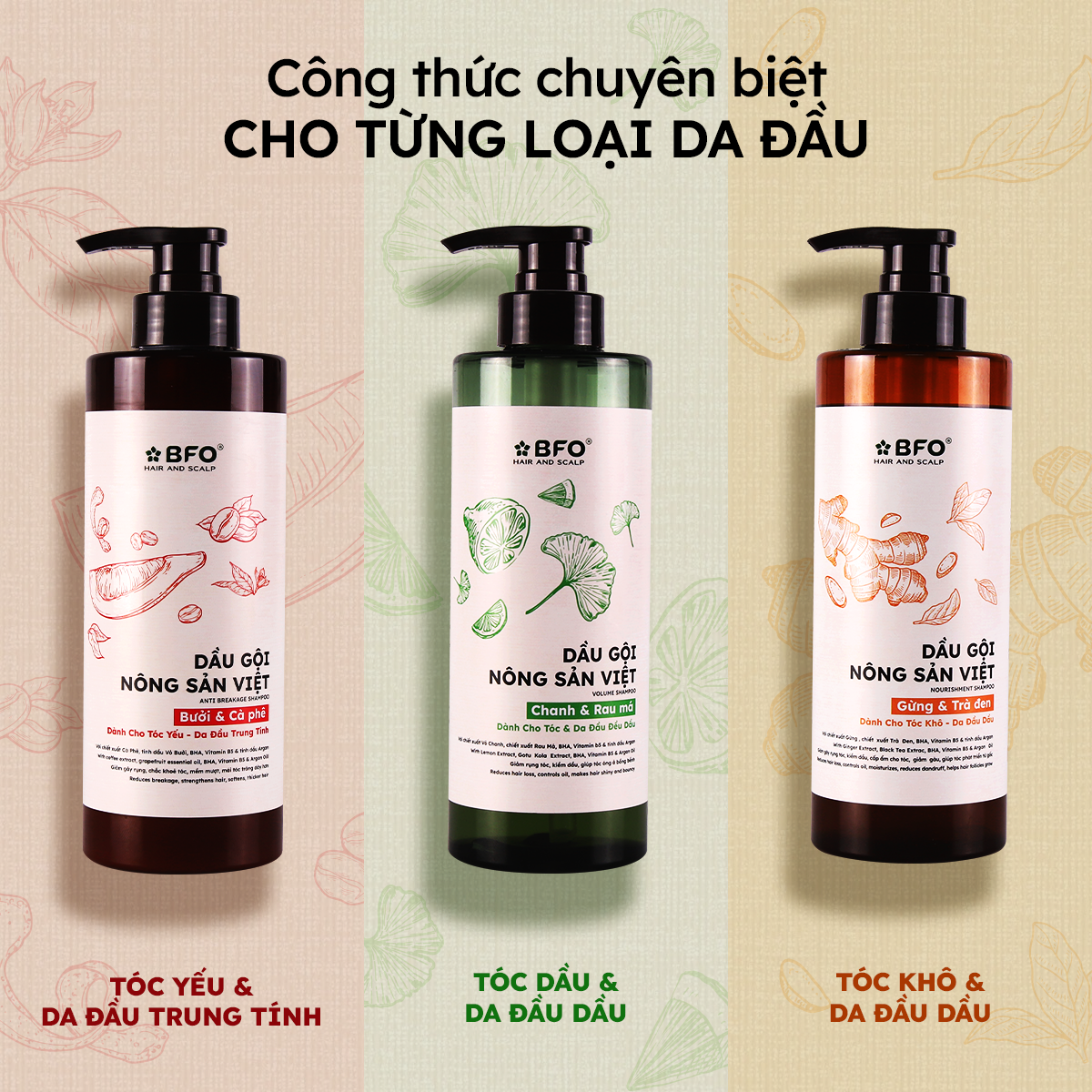 Combo Dầu Gội &amp; Dầu Xả Chiết Xuất Nông Sản Việt Gừng, Bưởi, Chanh 500ml | Làm Sạch, Nuôi Dưỡng Da Đầu, Tự Hào Hàng Việt - Gừng &amp; Trà đen