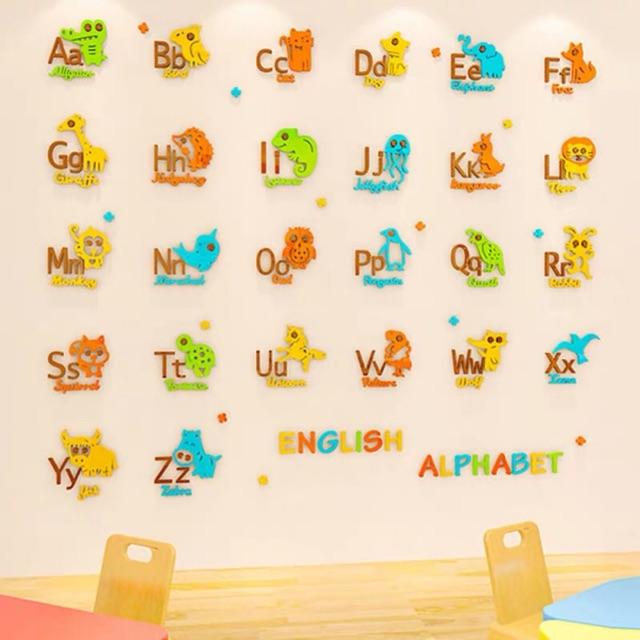 Decal dán tường mica 3D bảng chữ cái tiếng anh trang trí phòng bé, trang trí lớp học tiếng anh, tranh dán tường mica