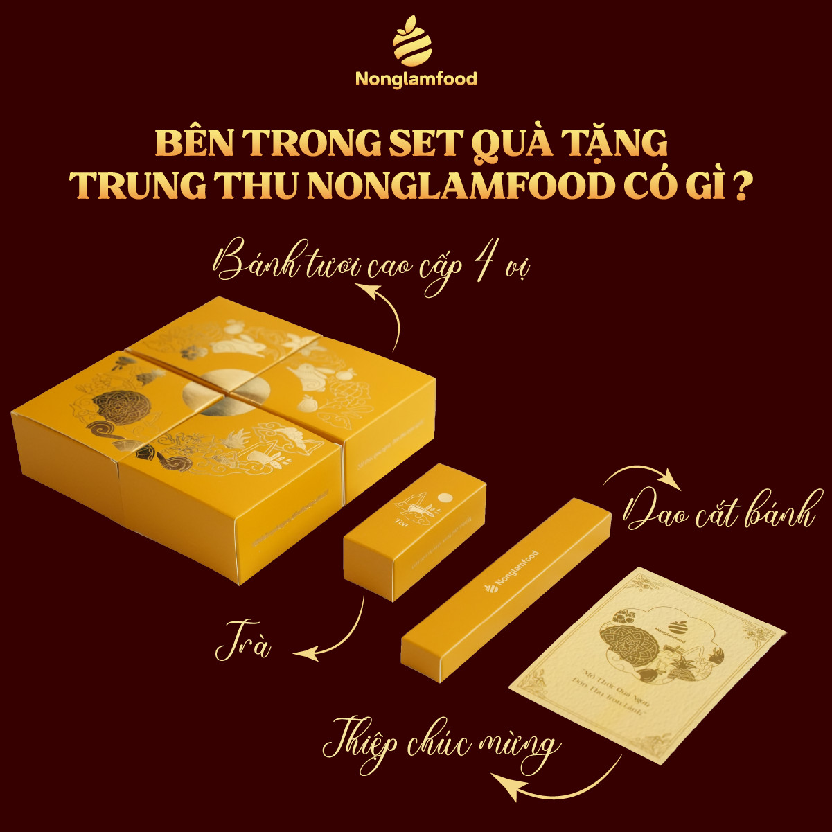 Set bánh trung thu ăn kiêng, ít ngọt Thu Cát Tường Nonglamfood | Quà tặng healthy ý nghĩa cho người thân, đối tác