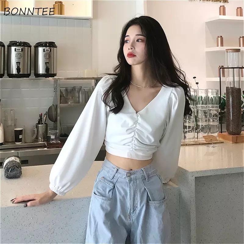 Áo Kiểu Nữ Cổ Chữ V Thanh Lịch CropTop Thời Trang