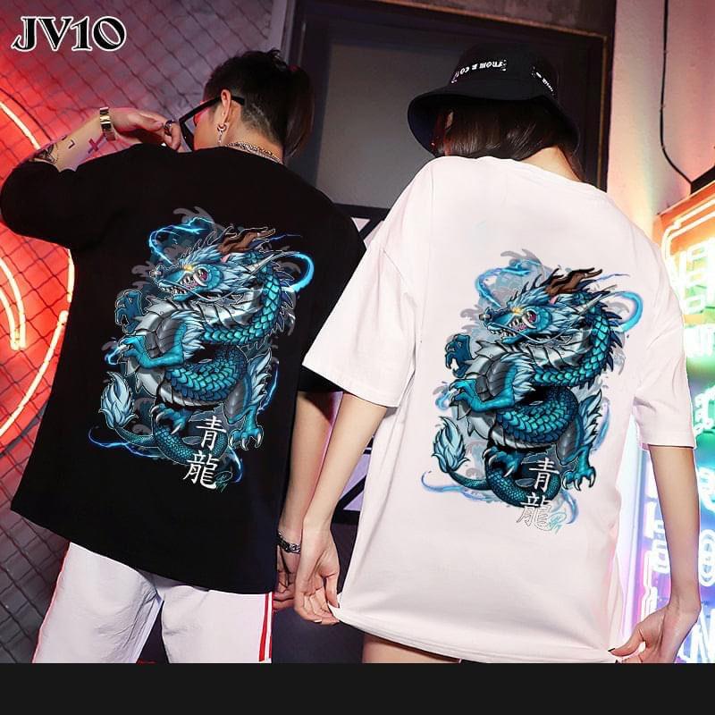ÁO THUN UNISEX COTON CHỮ TÀU RỒNG XANH