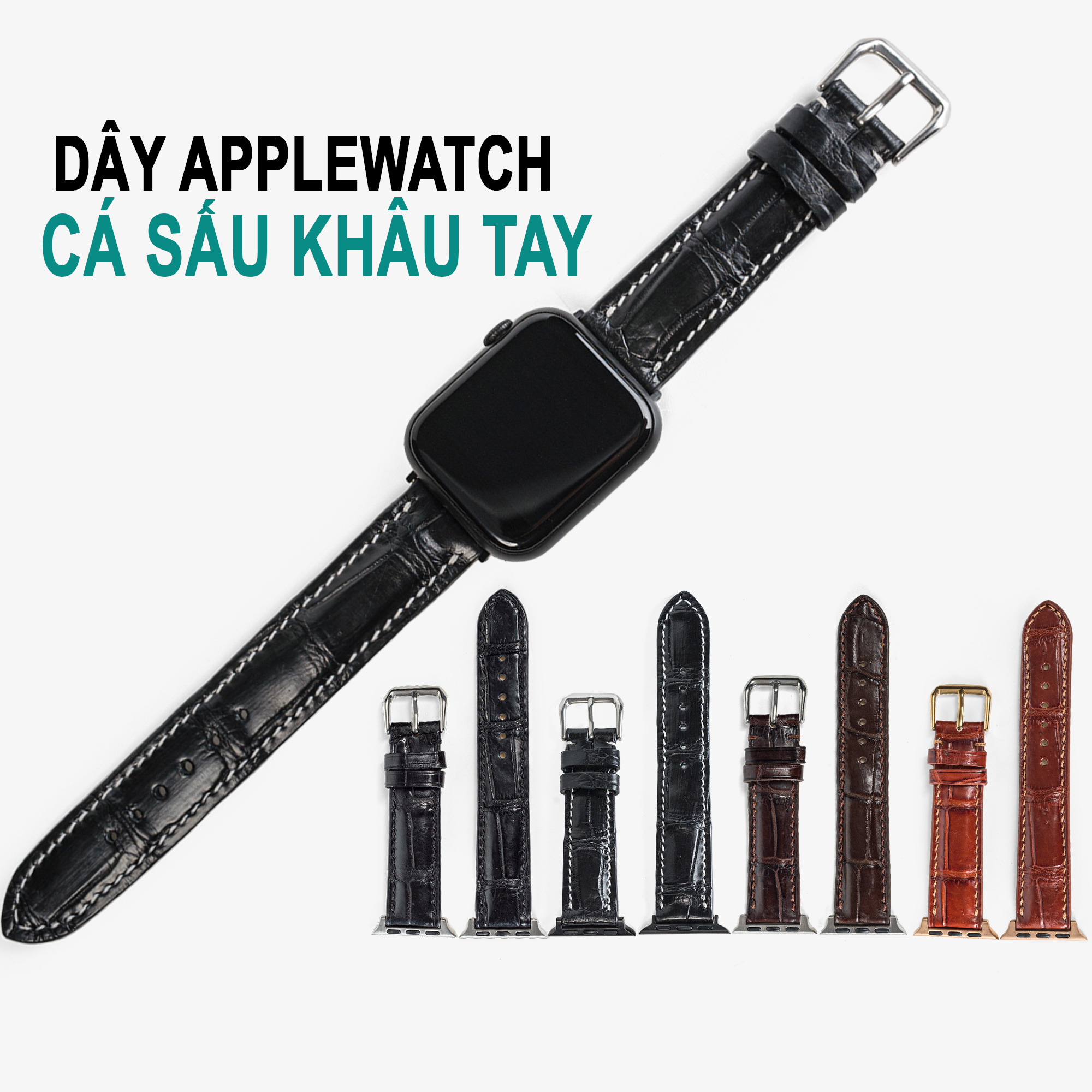 Dây đồng hồ dành cho AW da cá sấu đốt tre D108 - Da thật khâu tay thủ công cao cấp