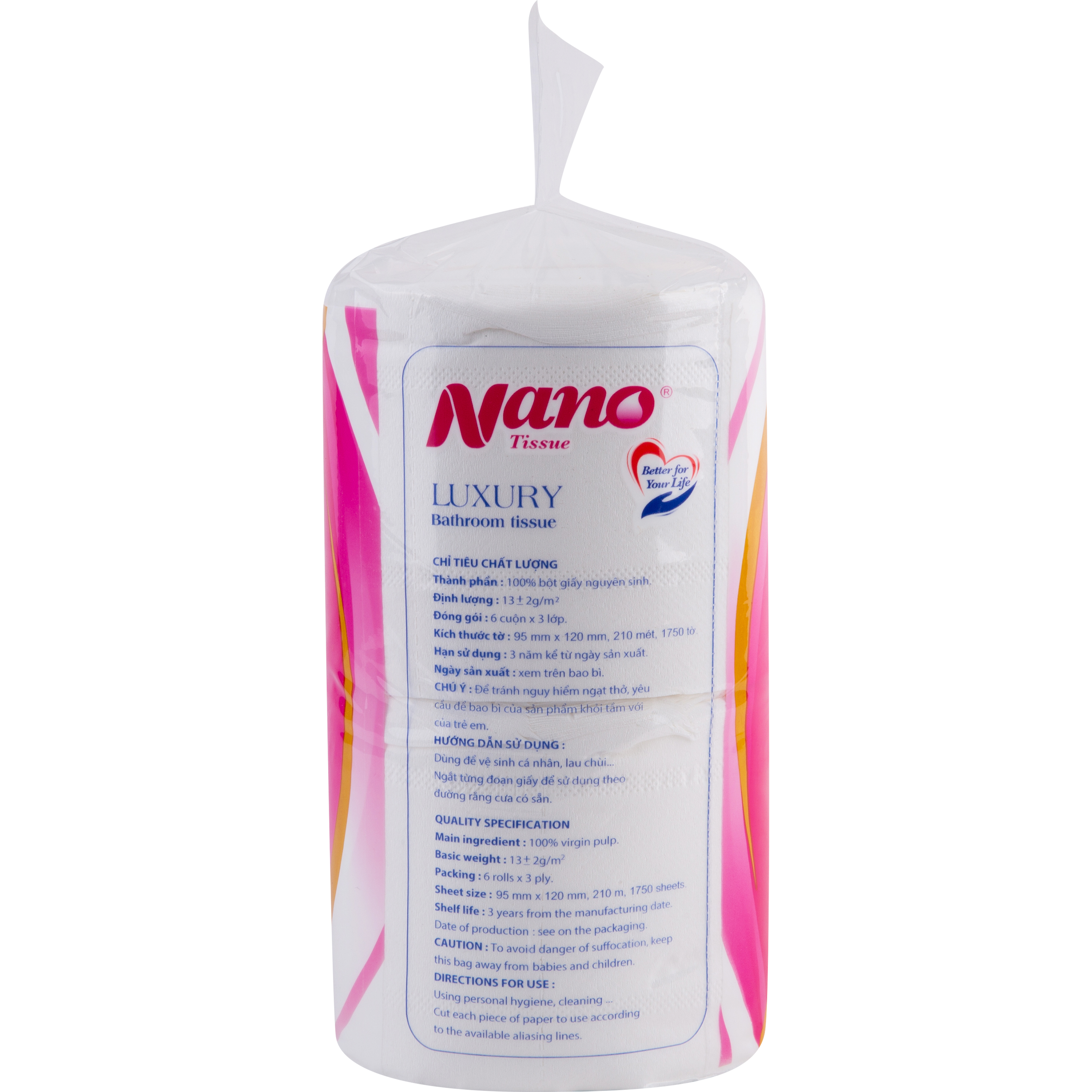 Giấy vệ sinh Nano 6 cuộn không lõi, khăn giấy vệ sinh an toàn 3 lớp dày dặn