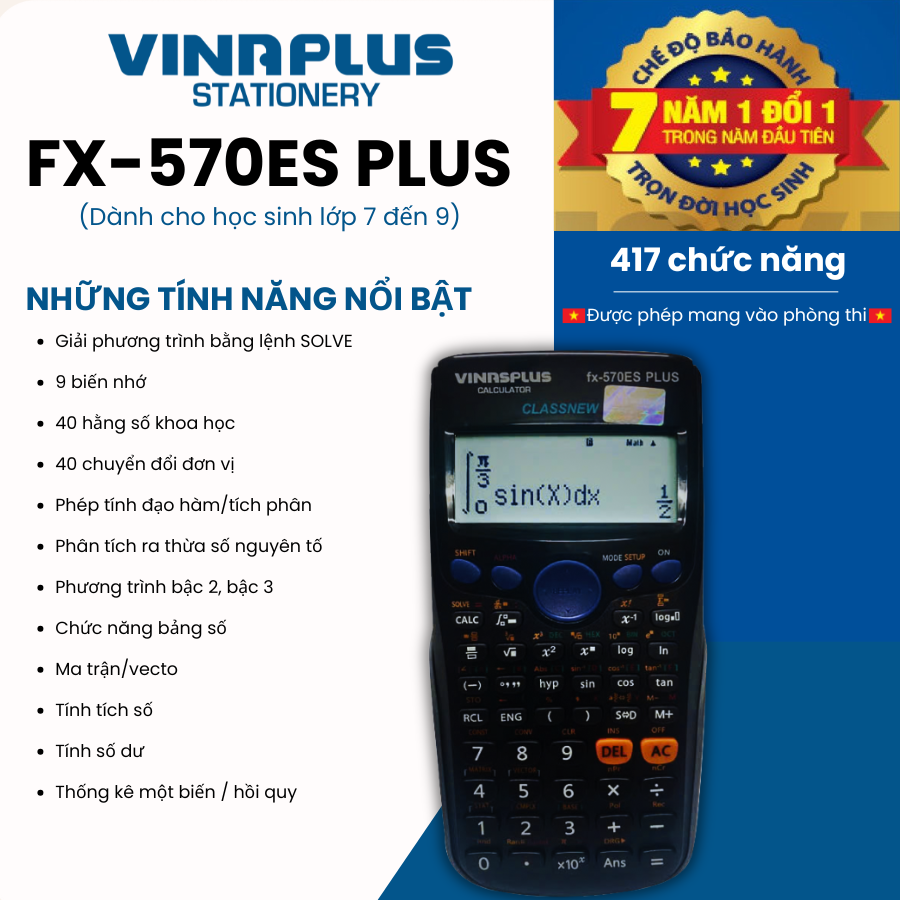 Máy Tính Học Sinh FX-570ES PLUS Bảo Hành 7 Năm, Hàng Chính Hãng