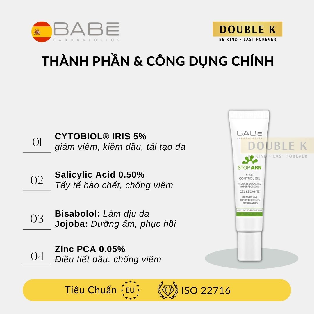 Chấm Mụn BABE Stop AKN Spot Control Gel - Double K