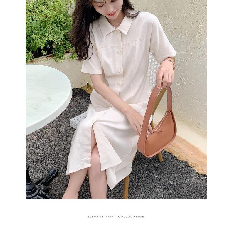 MS890 Váy đầm sơ mi cổ đức chiết eo tôn dáng