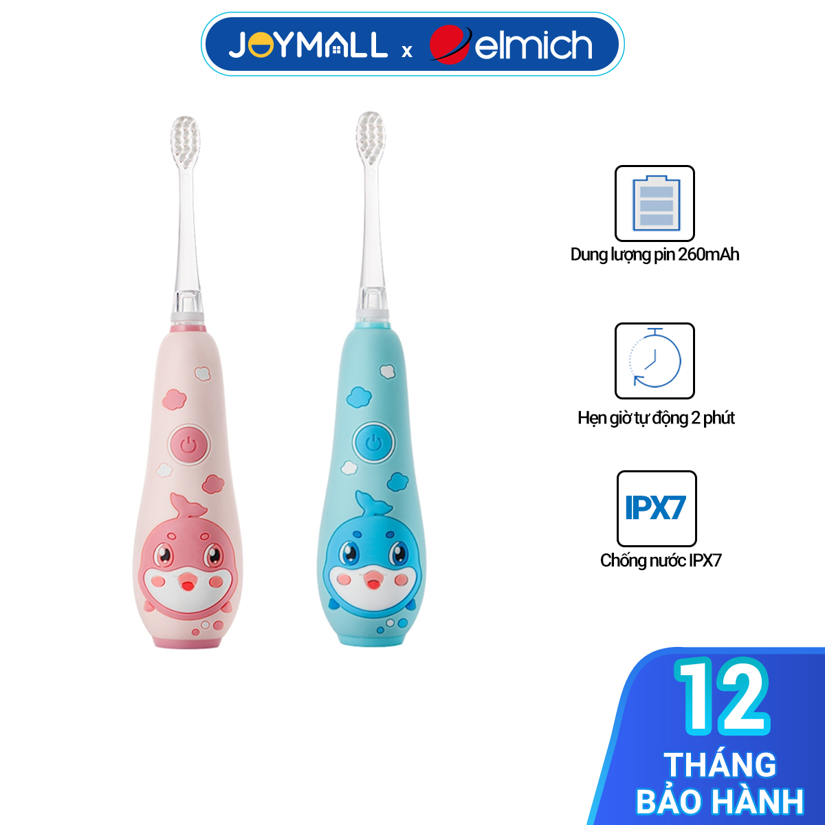 Bàn chải đánh răng điện trẻ em Elmich Procare TBE-8455, Hàng chính hãng, 2 chế độ vệ sinh, tự động ghi nhớ - JoyMall