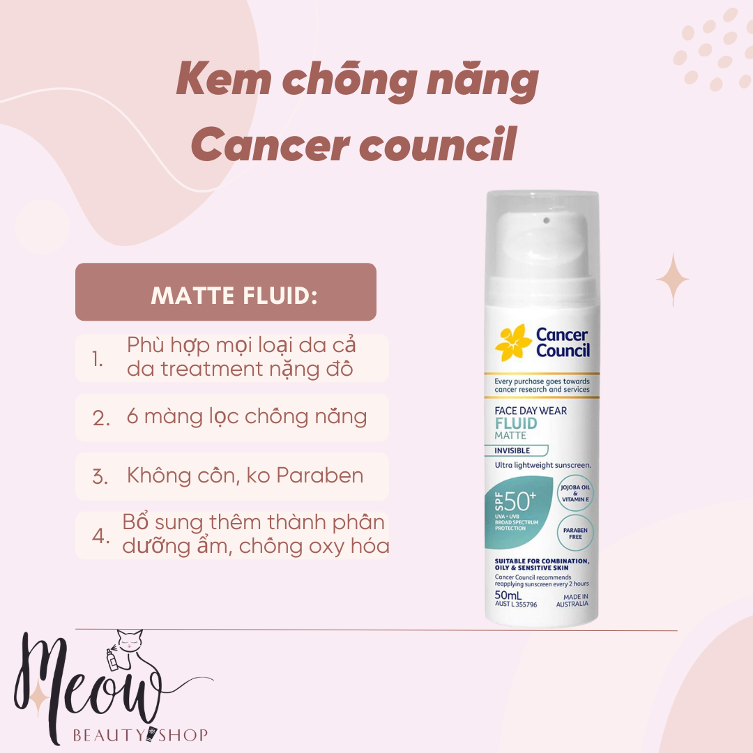 Sữa chống nắng Cancer Council phổ rộng Face Daywear Moisturiser Fluid Matte 50ml