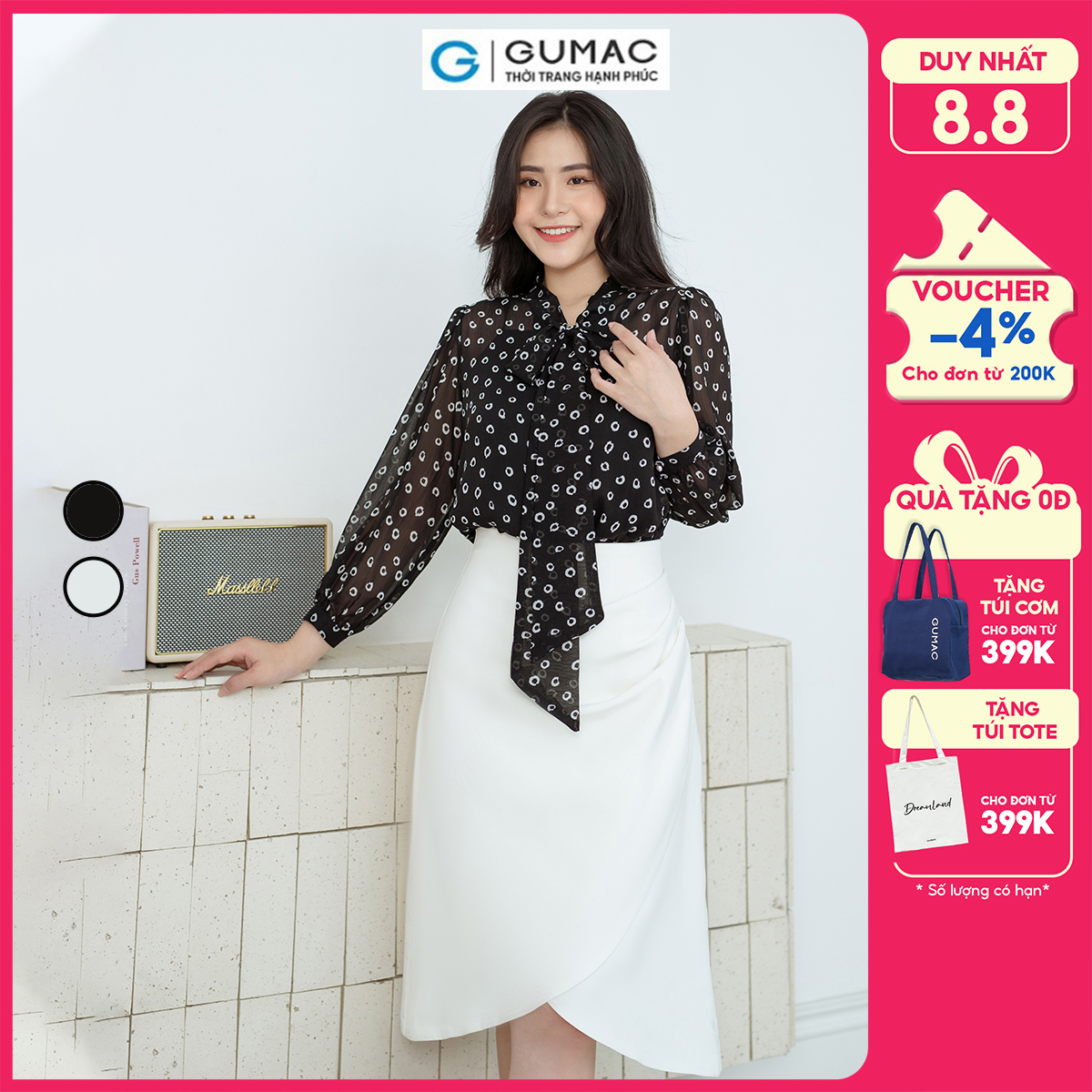 Váy xếp ly vạt tròn GUMAC VD08002