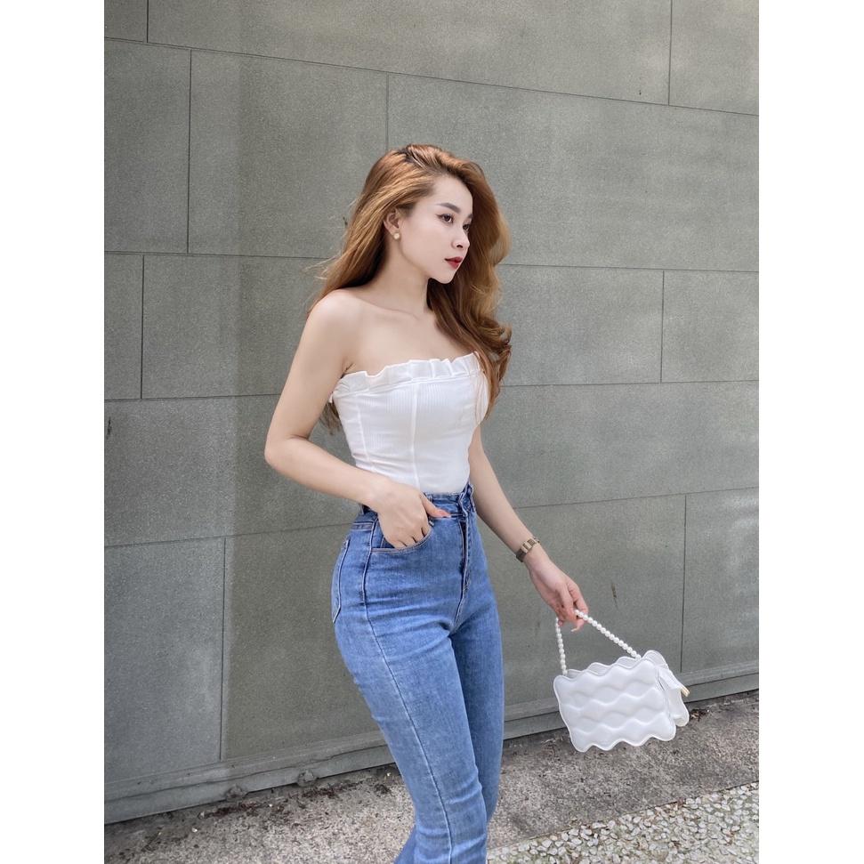 Áo ống croptop quây thun trắng nữ không dây