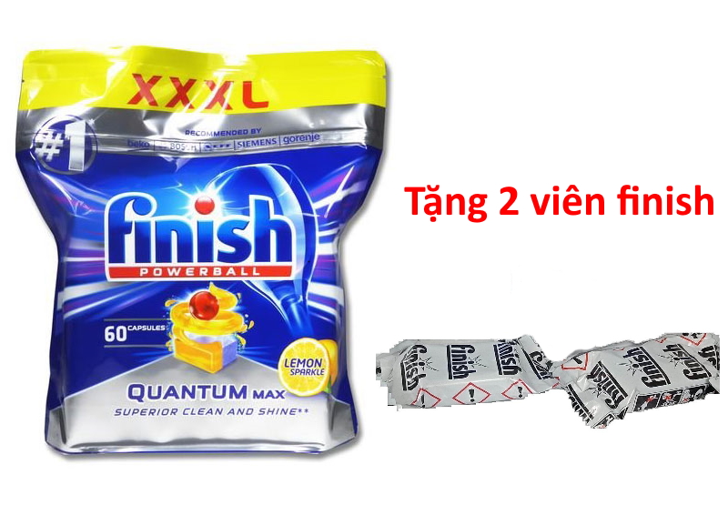 Viên rửa bát Finish Quantum Max 60 Viên 14 in 1 + Tặng 2 viên Finish Nhật