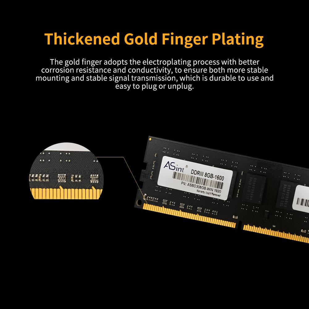 ASint LO-DDR3-1600-8GB Desktop Memory DDR3 1600MHz PC RAM 240Pin Low Power Consumption 8GB