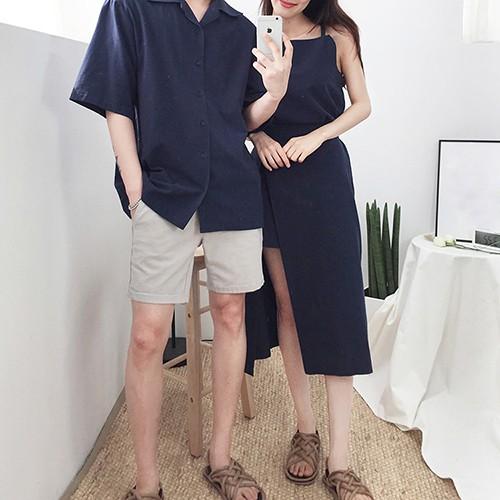 Áo đôi nam nữ FREESHIP Áo đôi váy sơ mi màu đỏ, màu xanh đen - Đồ đôi SASIN - AV80