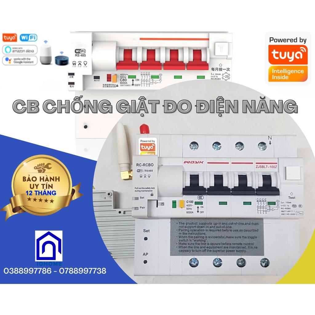 Aptomat cầu dao tổng RCBO CB thông minh wifi đo điện năng, chống giật, App Smart life Tuya, 63A - 2P, 100A - 4P