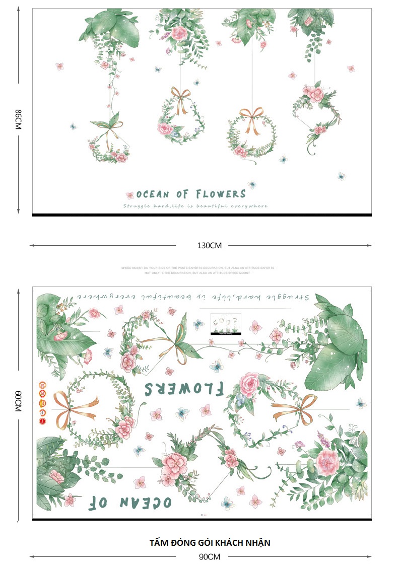Decal dán tường Giàn hoa - Ocean of flowers trang trí nhà cửa đẹp
