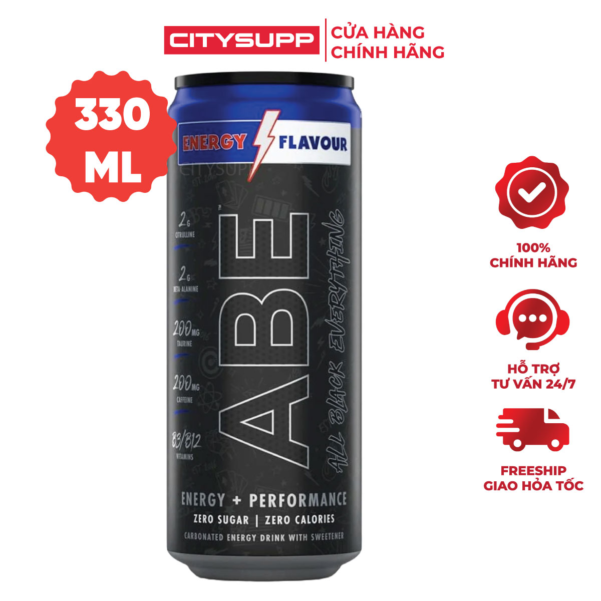 Applied Nutrition ABE Lon Pre-Workout Dạng Nước (330ml) Hỗ Trợ Tăng Sức Mạnh Sức Bền, Tập Trung Trước Tập | Nhập Khẩu Anh