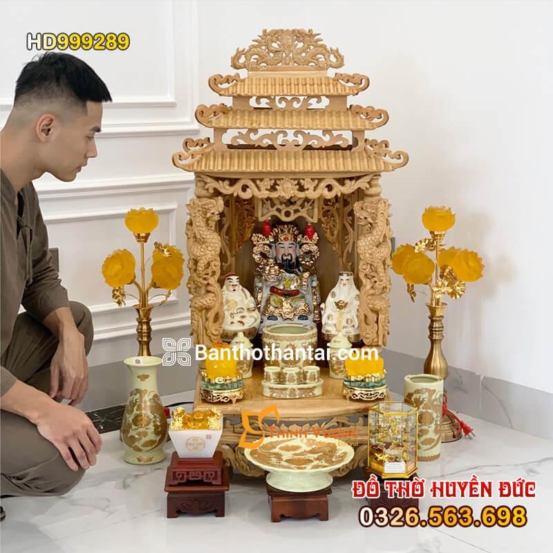 Bộ bàn thờ Thần Tài Mái chùa 3 mái Sứ vàng ngà HD999289
