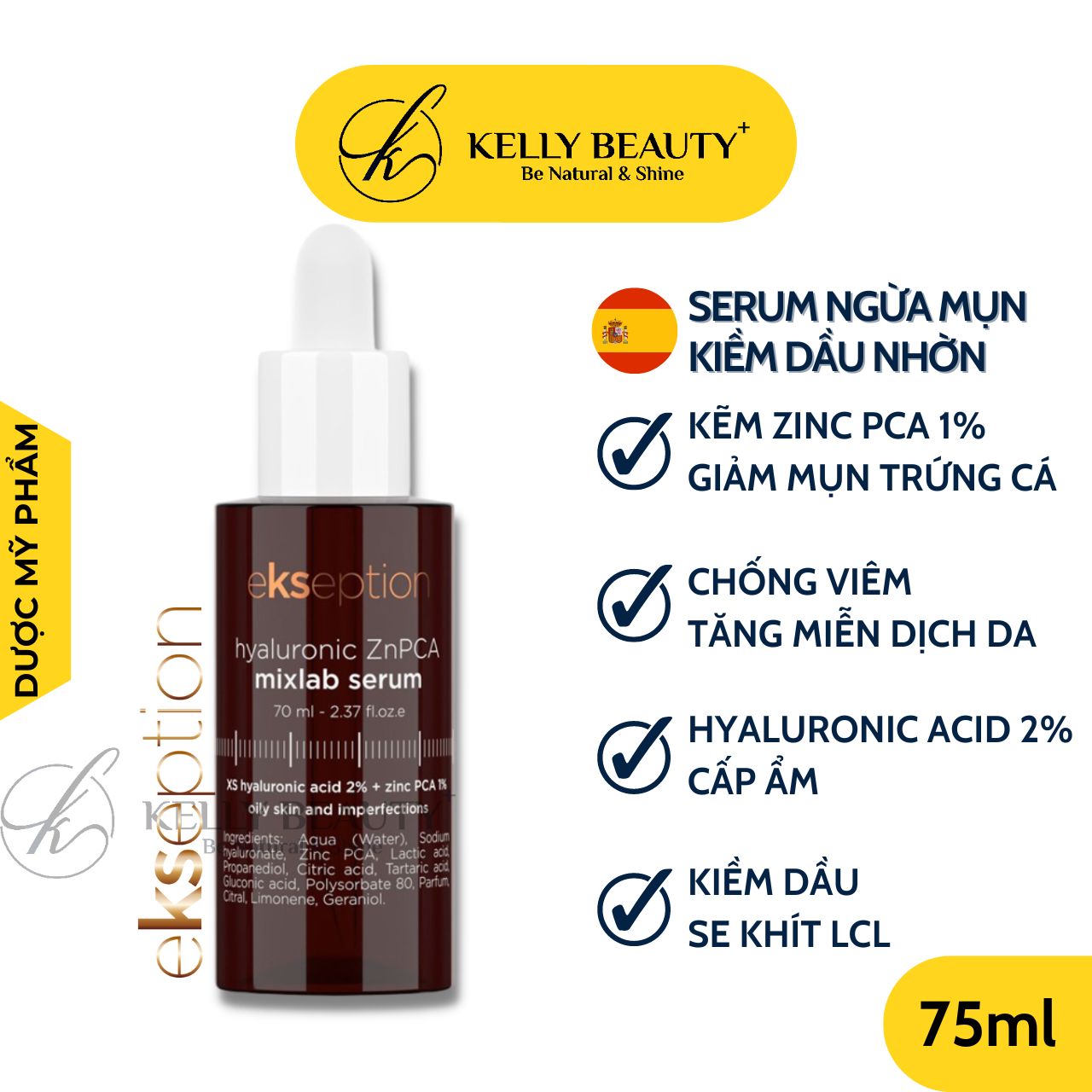 Ekseption Hyaluronic ZnPCA Serum - Kiềm Dầu, Ngừa Mụn Trứng Cá Rosacea; Tăng Đề Kháng, Phục Hồi Da