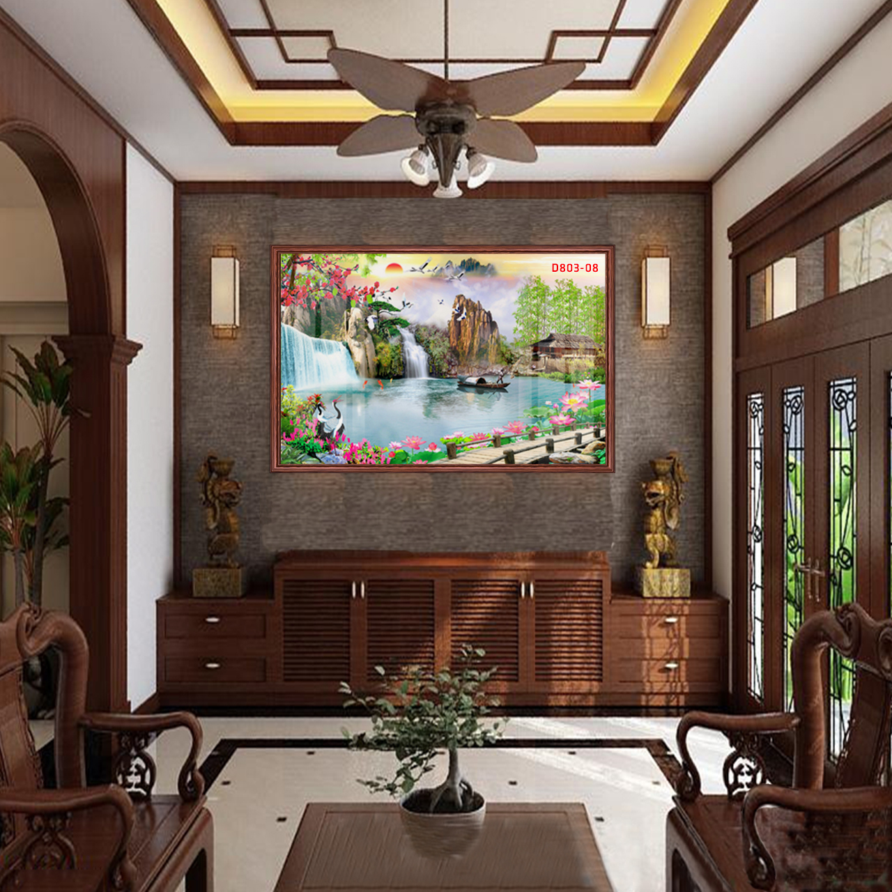 D803 01 Tranh kính Sơn Thủy Hữu Tình