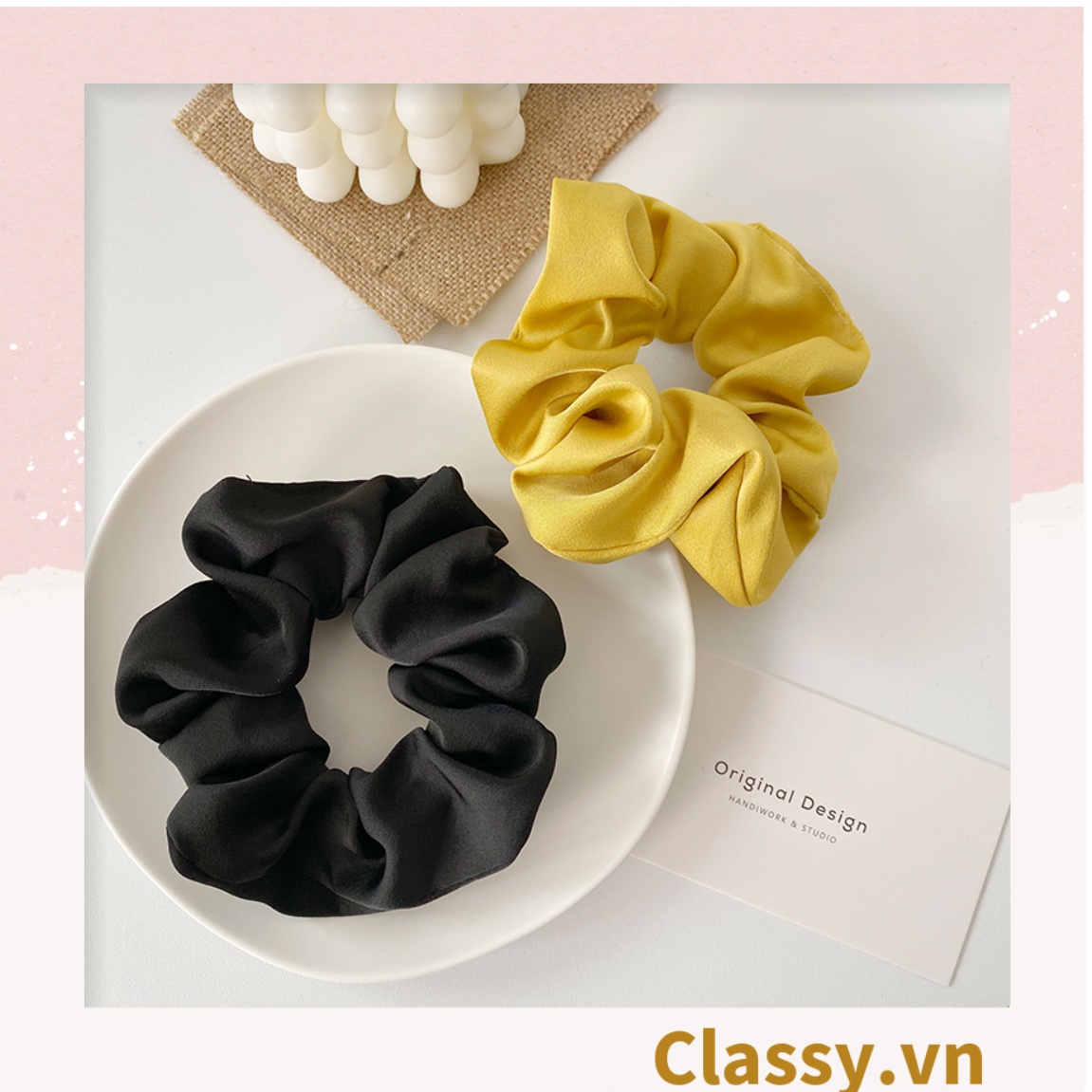 DÂY CỘT TÓC VẢI SCRUNCHIES SATIN MỜ HOT TREND, chất liệu satin mờ PK213