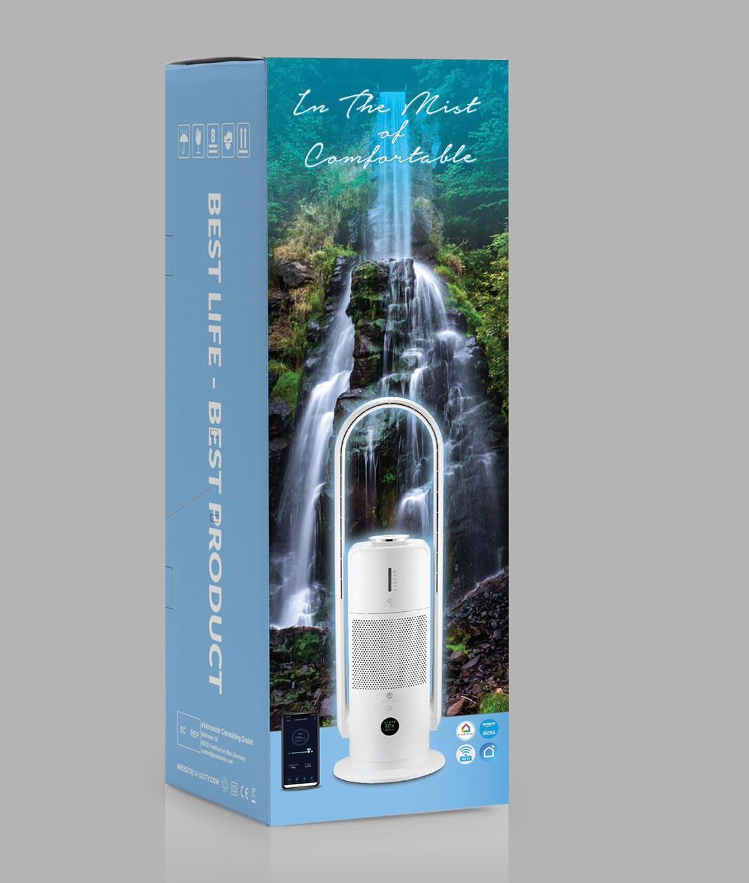 Quạt Tháp Không Cánh Kèm Máy Lọc Không Khí Bù Ẩm Diệt Khuẩn ULTTY SKJ-CR022, Bộ Lọc HEPA H13, Bù Ẩm 3 Cấp