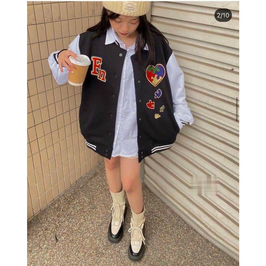 Áo khoác Bomber Dù Nữ In Chữ FN Kèm Hình Trái Tim Ulzzang Nam Nữ Unisex Form Rộng Hottrend