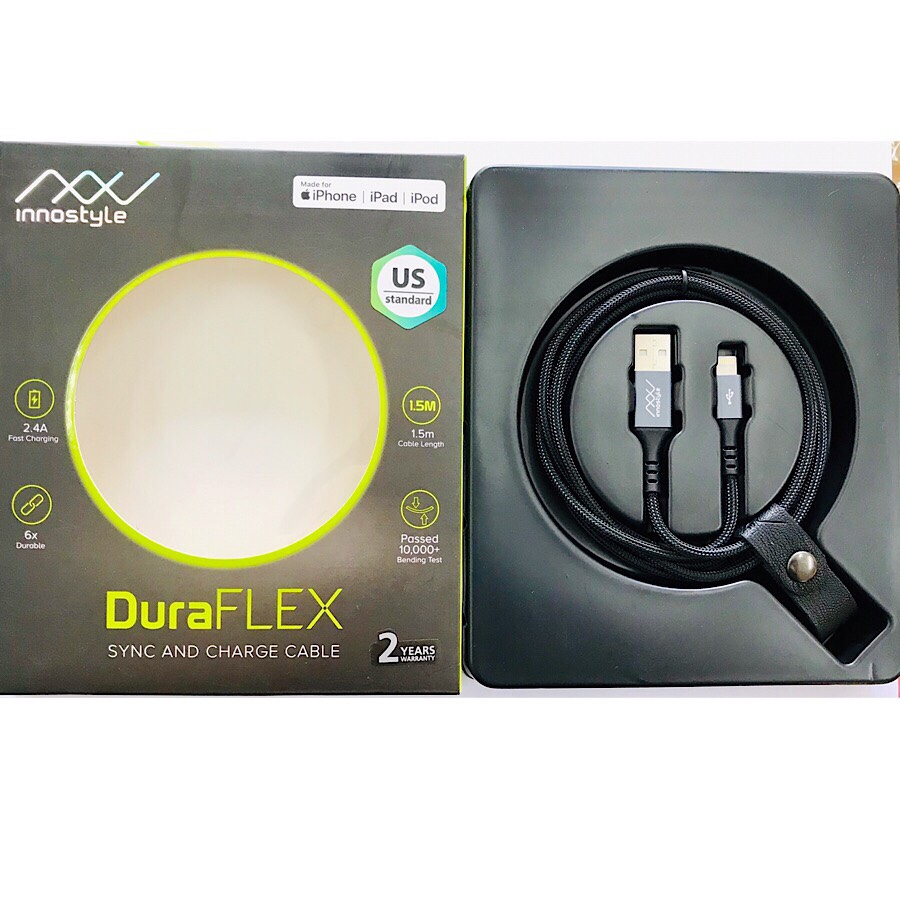 Dây cáp sạc Lightning cho iPhone và iPad hiệu INNOSTYLE DuraFlex sạc nhanh 2.4A / chuẩn MFi / 1.5 Mét - hàng nhập khẩu