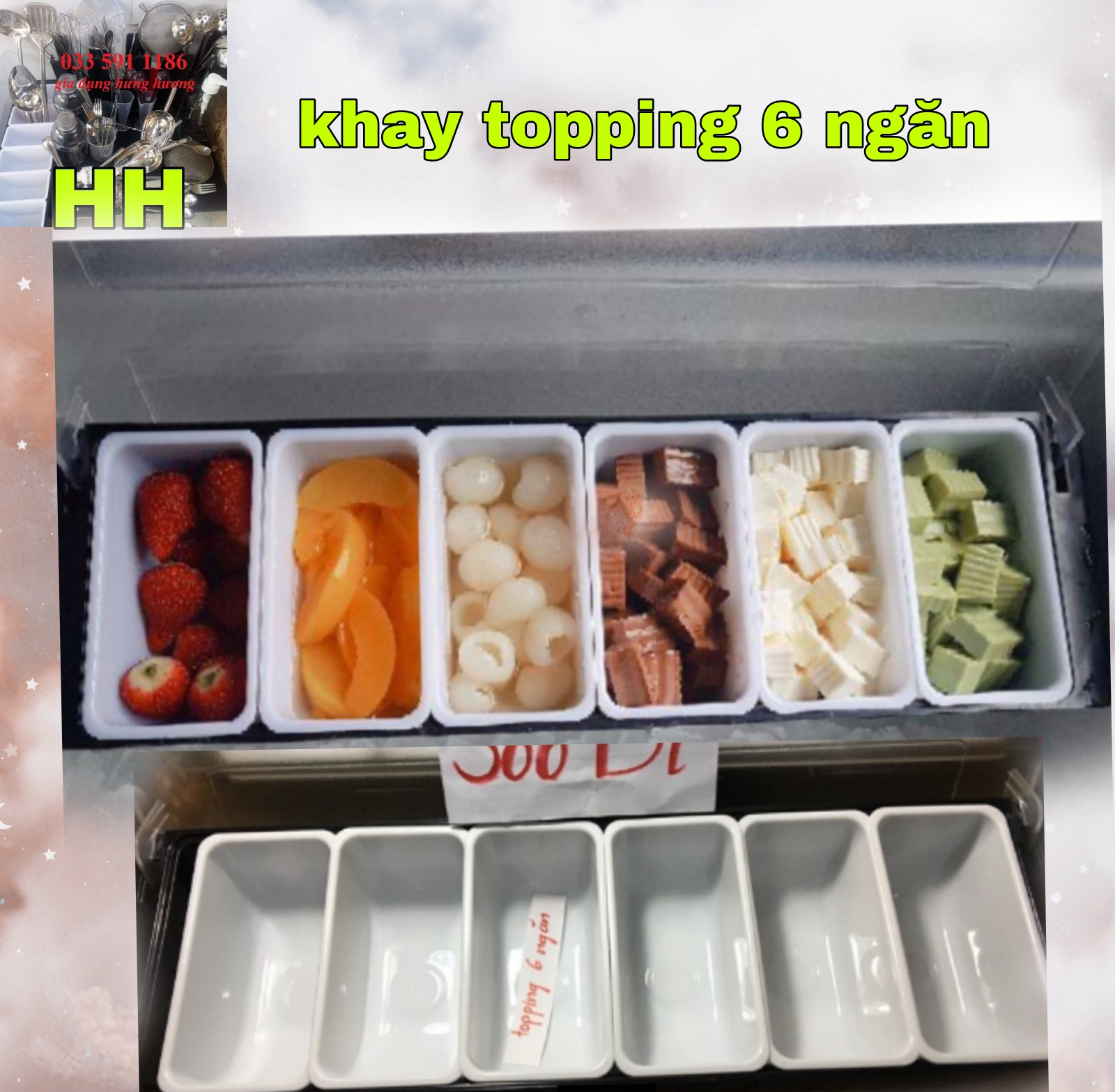 Khay 6 ngăn đựng đồ hoa quả decor, topping