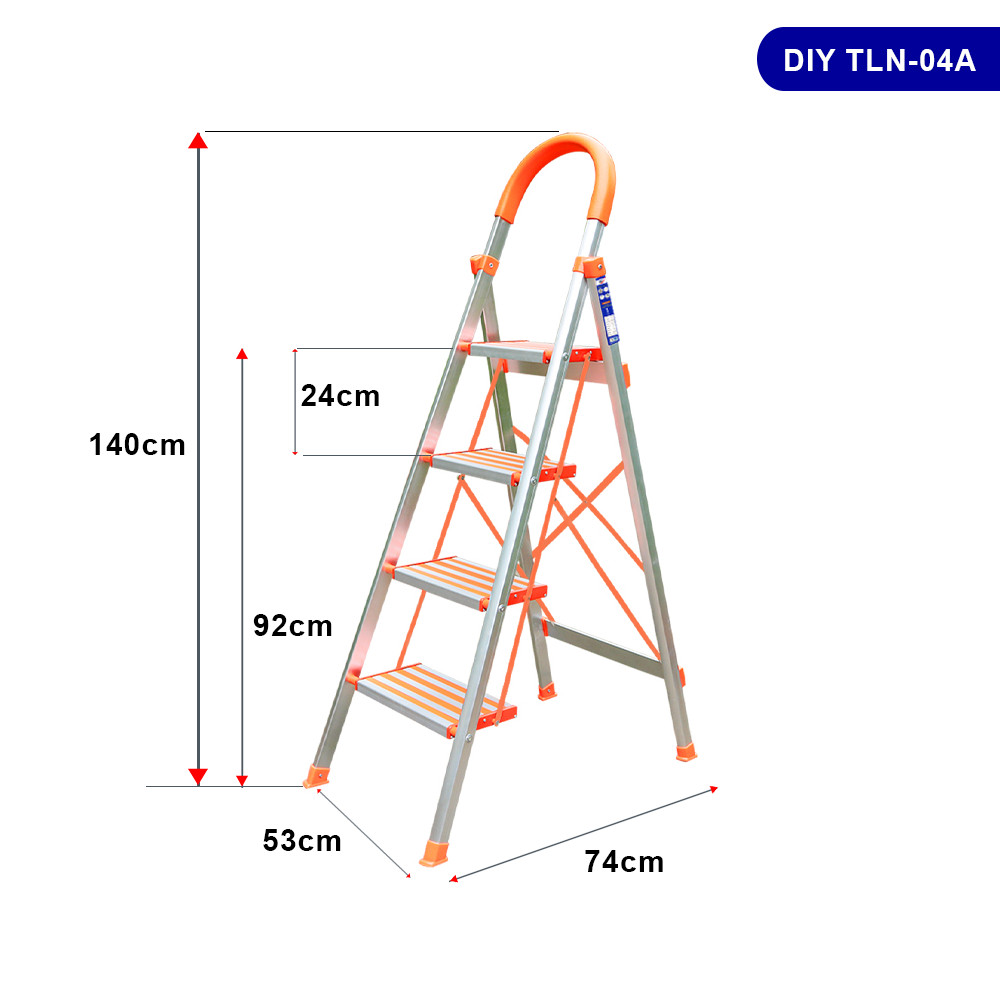 Thang ghế nhôm bản bậc rộng DIY TLN-04A ( 4 bậc) chiều cao sử dụng tối đa 92cm