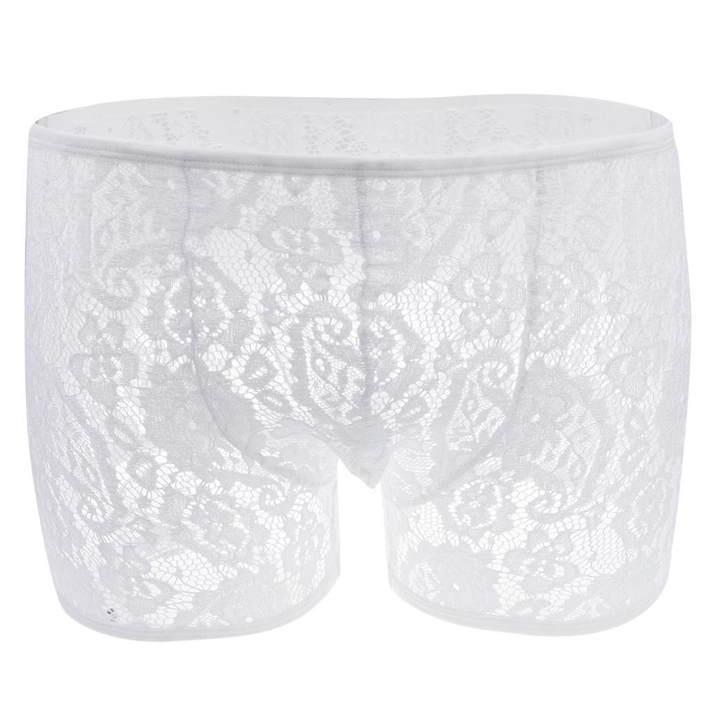 Men's Lace Briefs Slip Tangs Underpants Underwear Men Sexy See Through Shorts Embroider Clubwear Underpants Black M