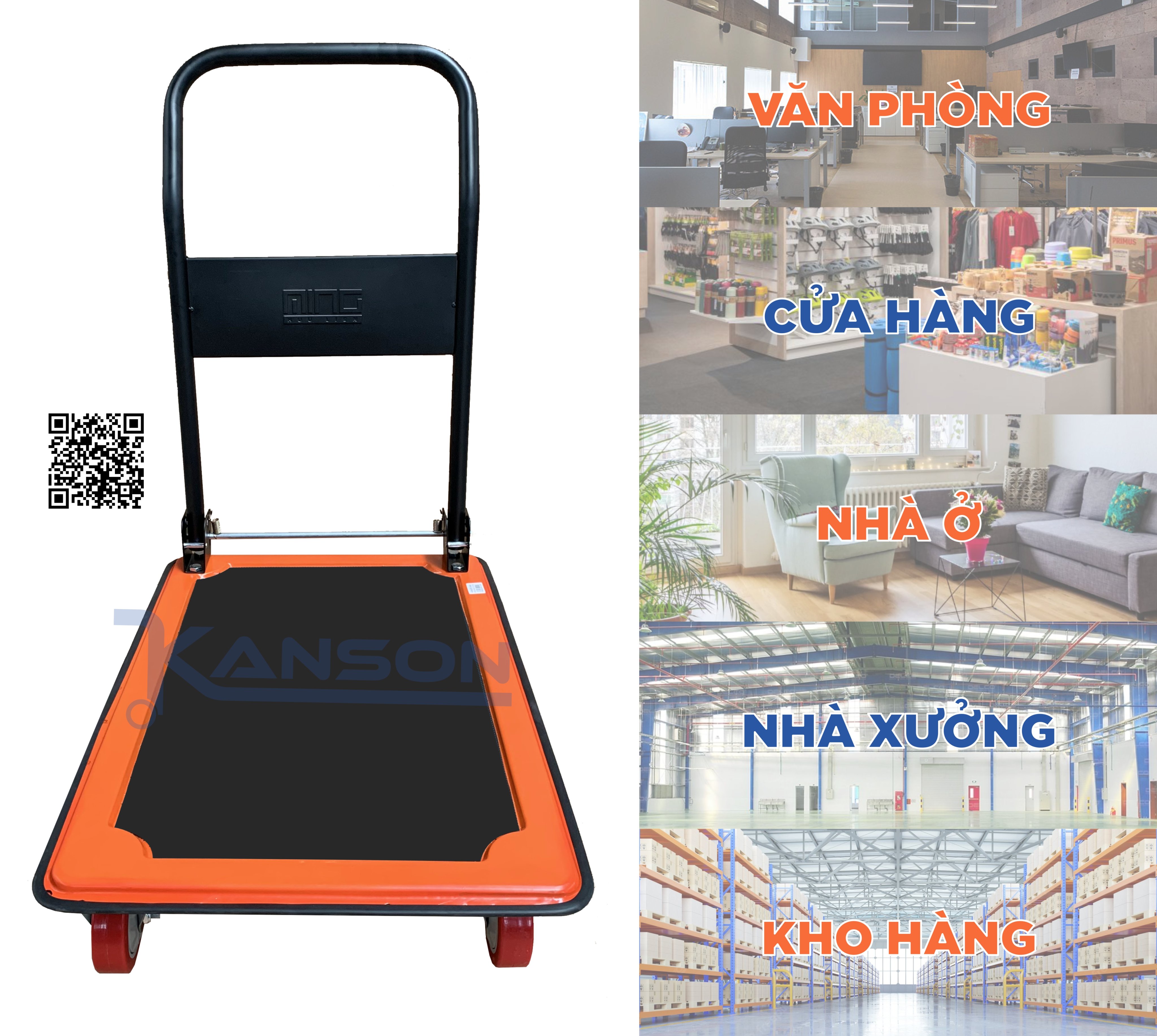 Xe đẩy hàng 4 bánh gấp gọn Kanson Handtruck TP-XDT003 - tải trọng 150kg