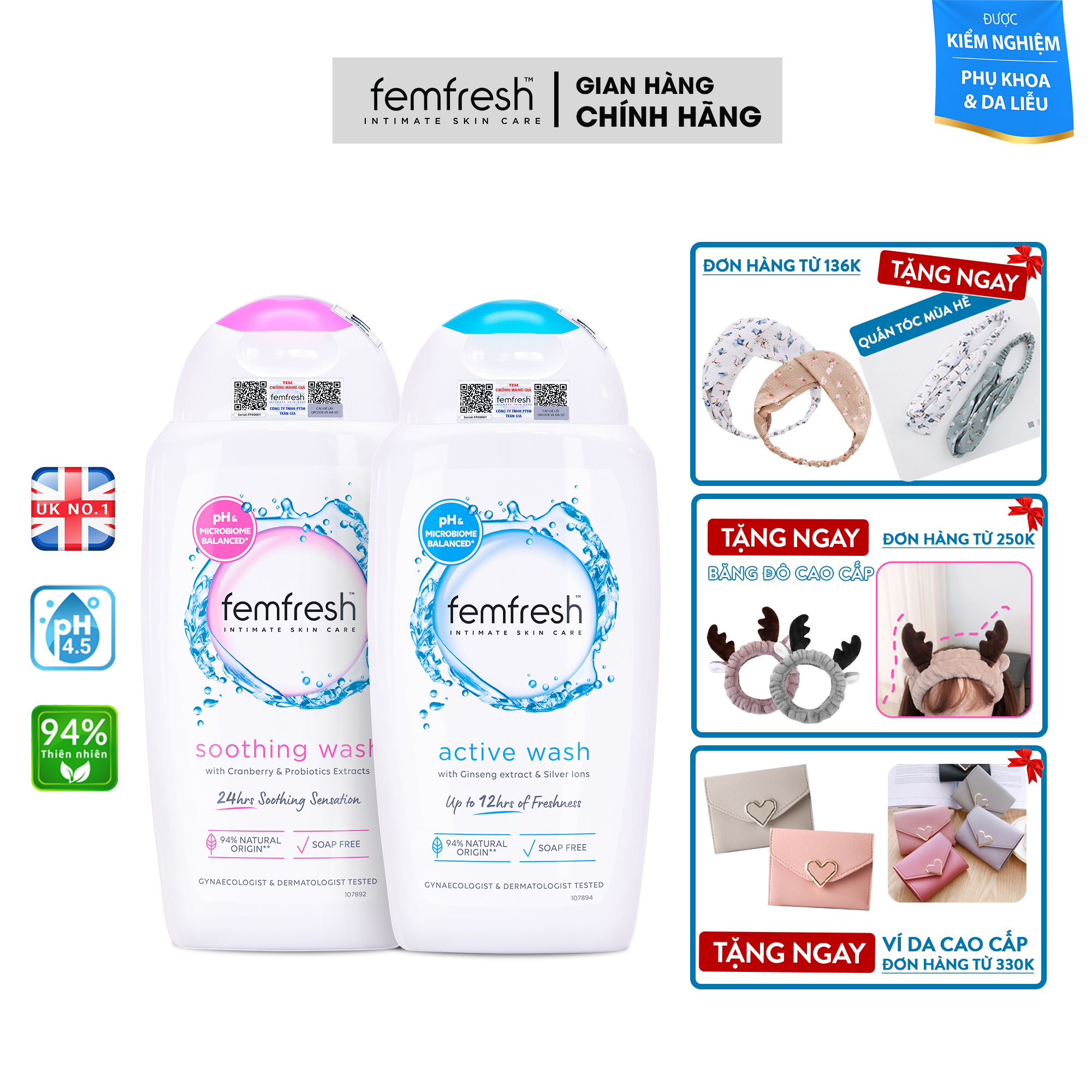 Mua Dung Dịch Vệ Sinh Phụ Nữ Femfresh Soothing Wash 250ml + Femfresh Active Fresh Wash 250ml - Tặng Quà Trị Giá 99K