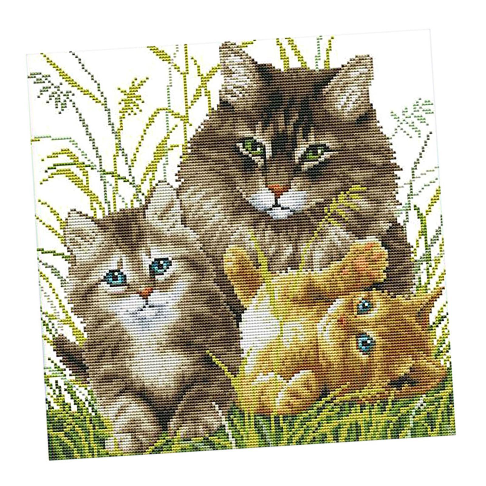 Stamped Cross Stitch Kits Printed Cat Family Pattern 14CT Embroidery Crafts